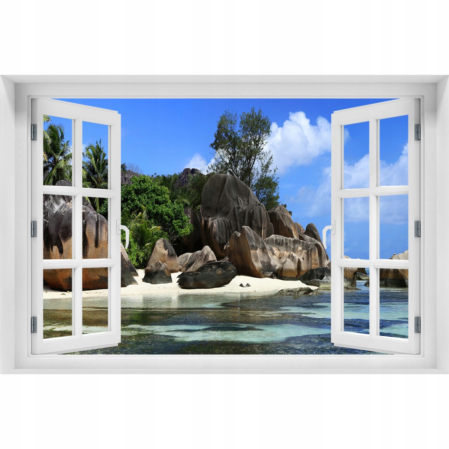 

Naklejka fototapeta 3D Okno widok Seszele panorama