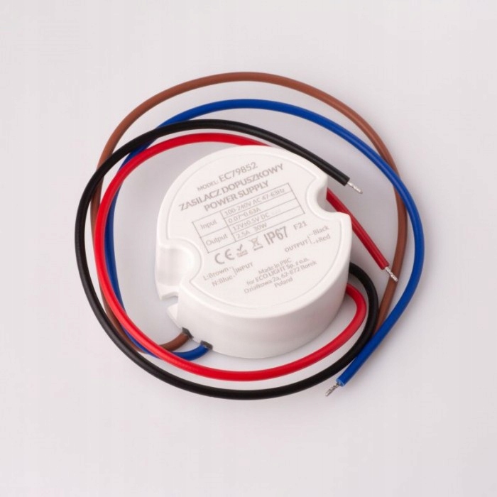 Zasilacz dopuszkowy fi60 2,50A 30W 12V IP67 50x50x22 Marka Inna