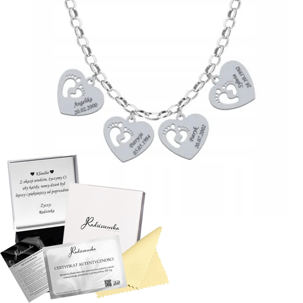 Stříbrný náhrdelník s nožičkami Srdce Gravírování Řetízek Den matek Přání