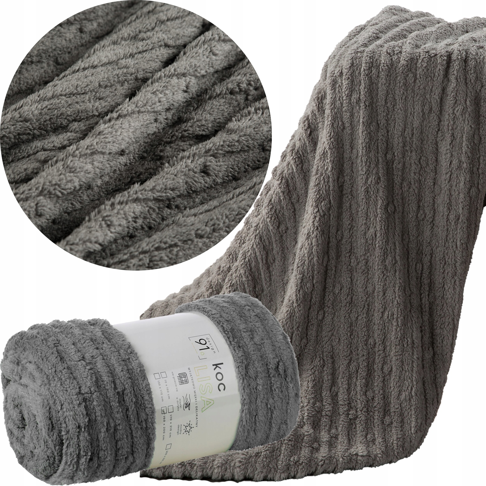 PREZENT mięciutki KOC mikrofibra narzuta na fotel 70x160 cm Pled stal