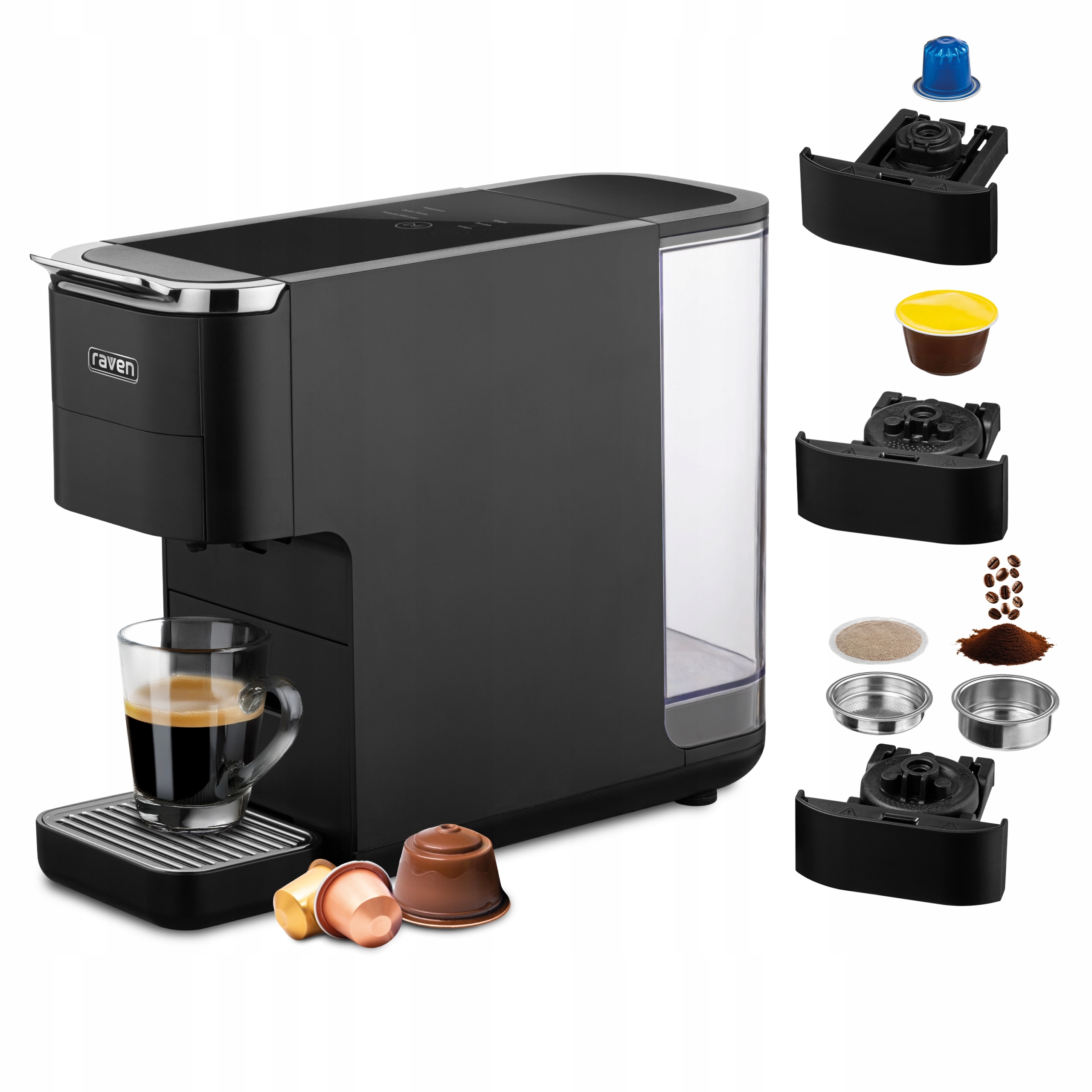 Ekspres ciśnieniowy kapsułkowy Raven EEK001C Czarny 3 adaptery do kawy