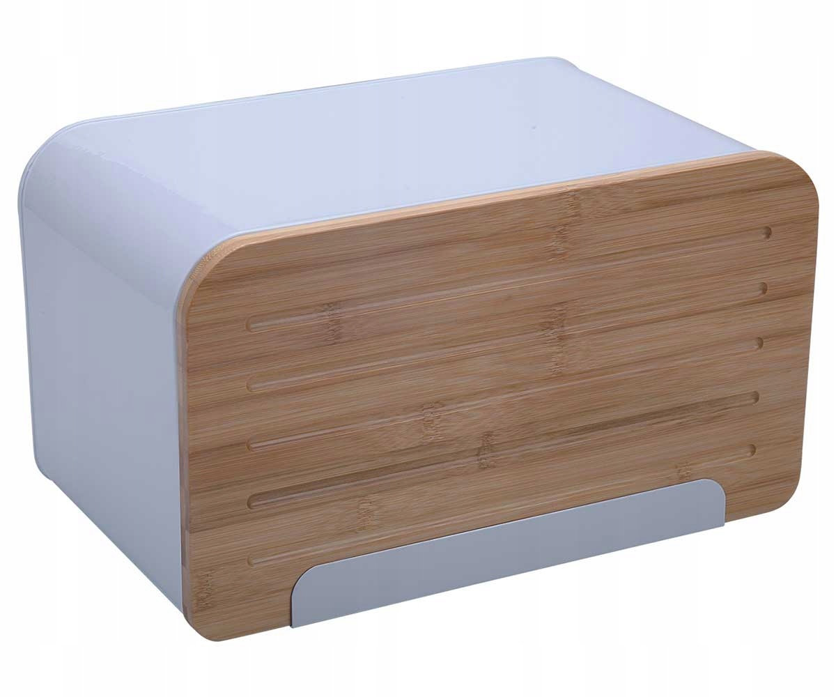 Chlebak stalowy czarny z deską bambusową