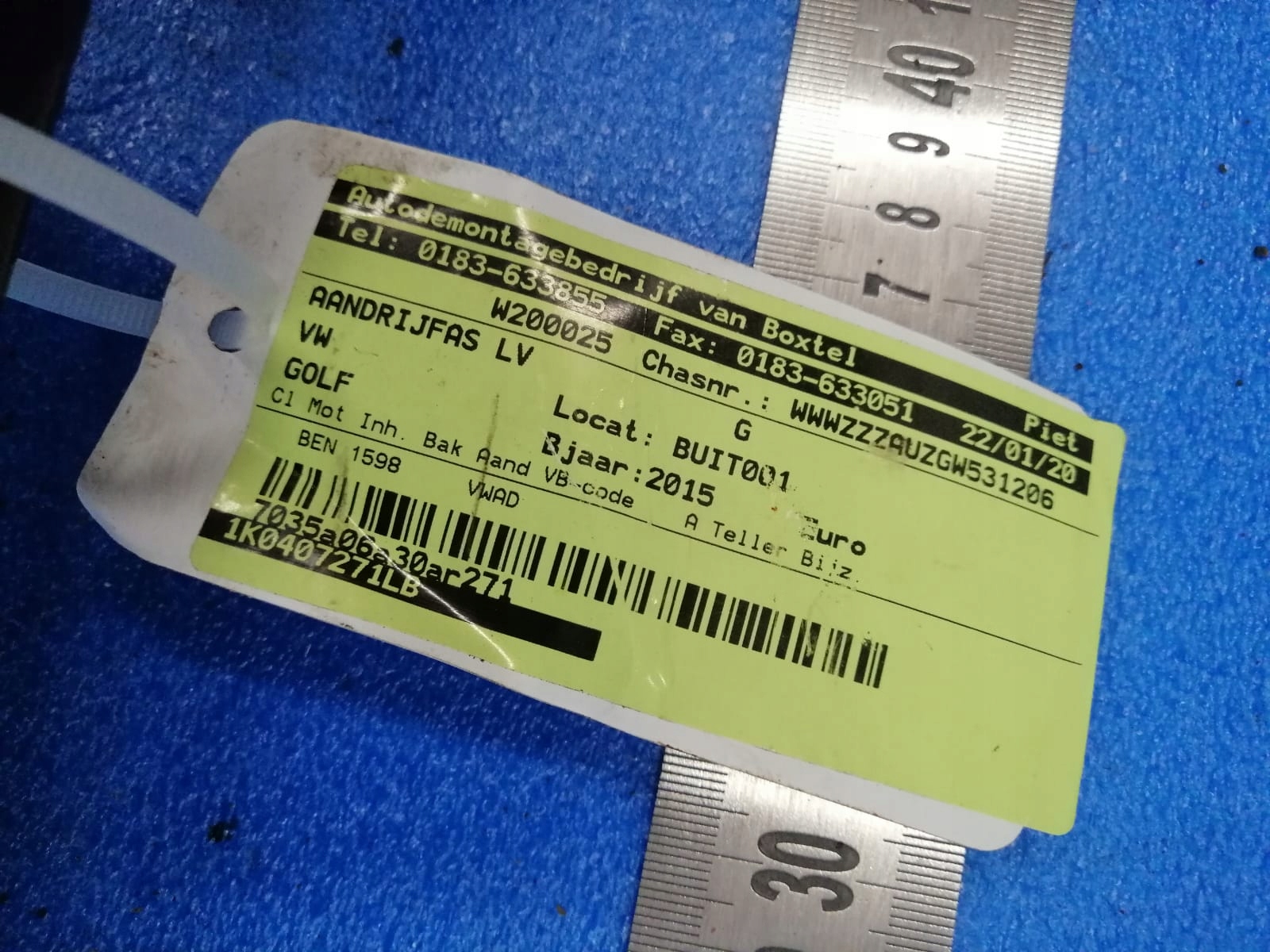semi-axis VW GOLF 2015R left 1.6B 1K0407271LB