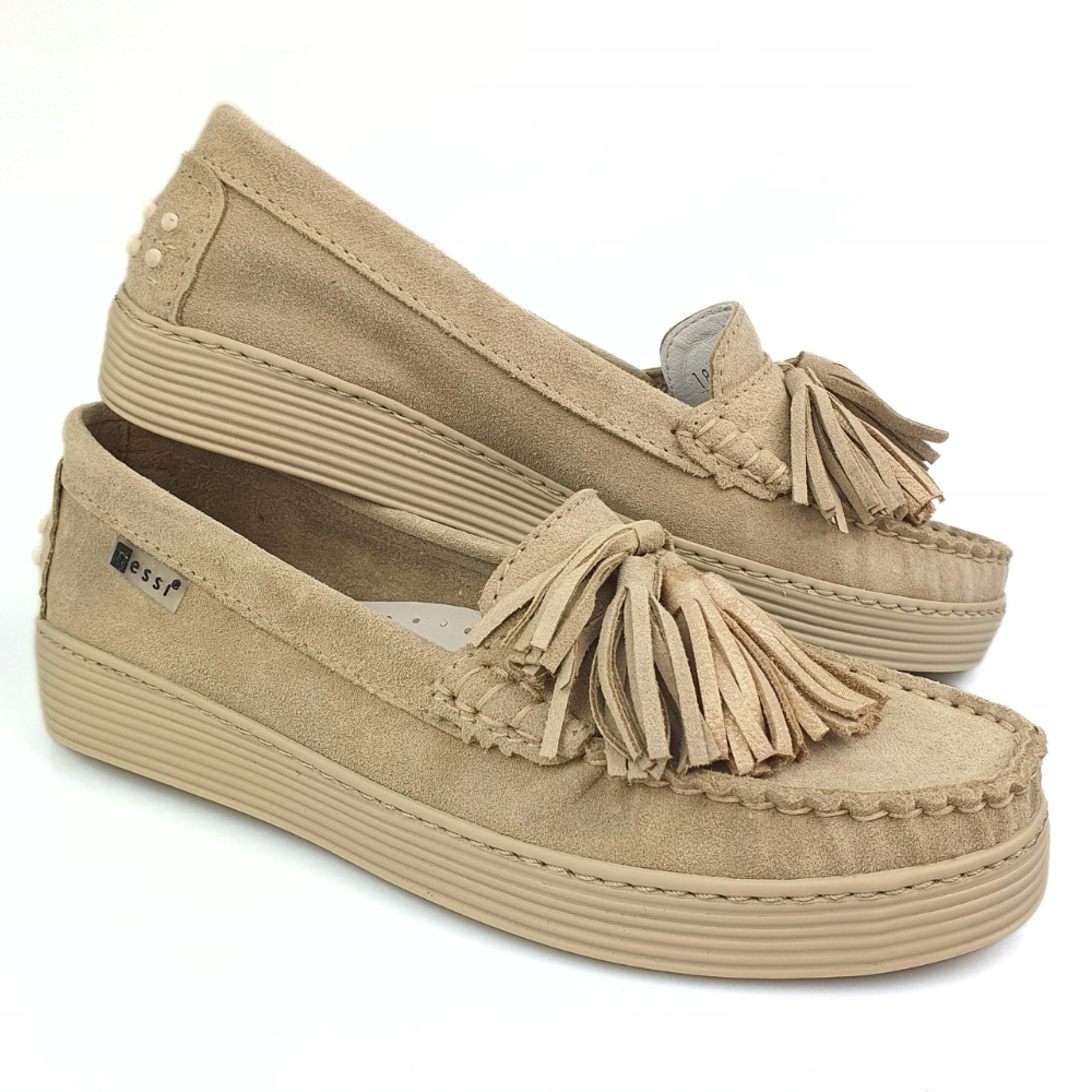 Mokasyny z frędzlami NESSI 18309 beż welur r. 39 EAN (GTIN) 5903392438657