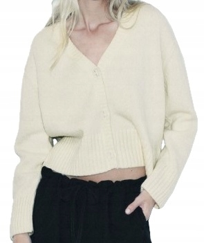 Zara Krémový Vlněný Kardigan Rozepínací Svetr S Výstřihem Do V vel. M