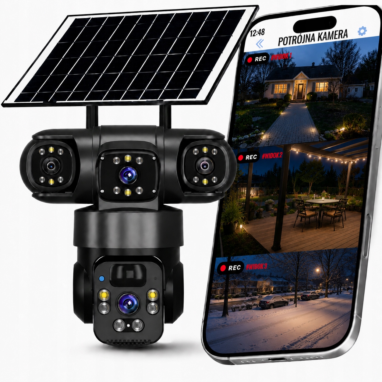 Kamera Solarna 4G Zewnętrzna Trzy Obiektywy Hd 3X4MP Karta Sim Lte