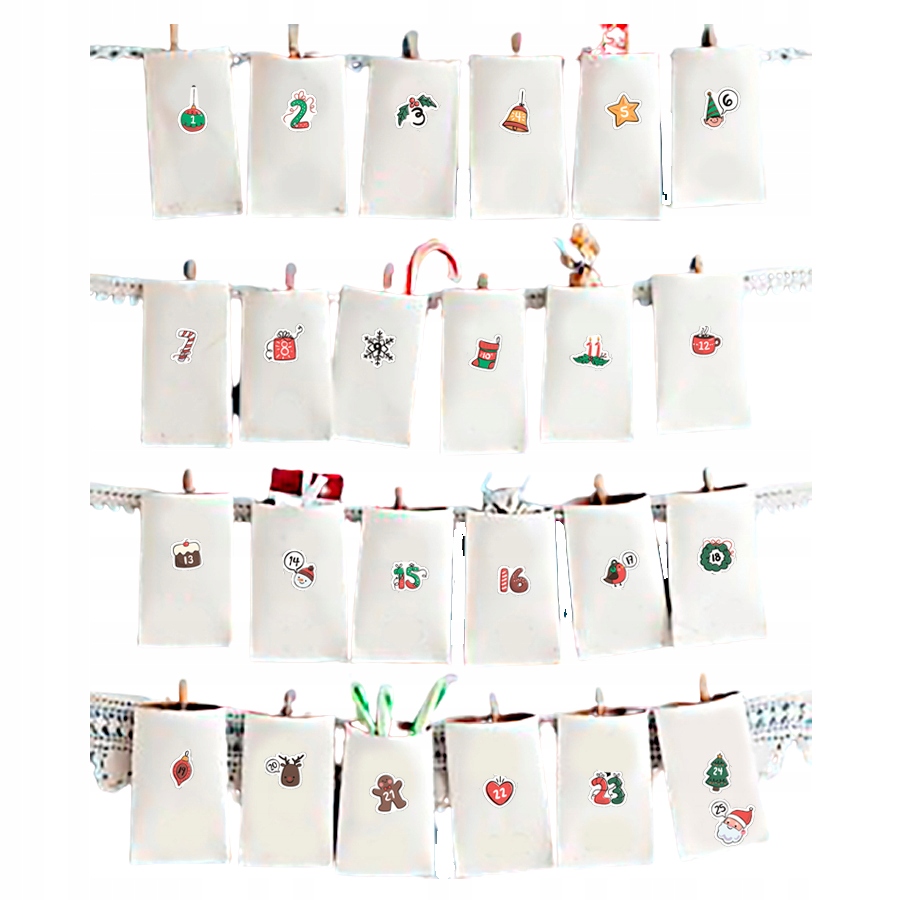 

Kalendarz Adwentowy torebki naklejki 25 szt wzory