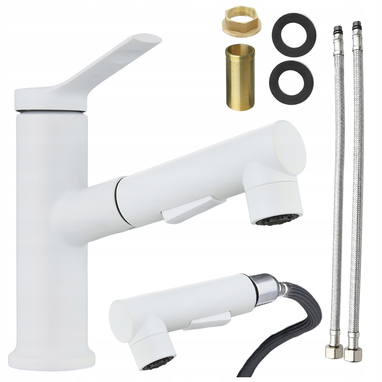 Moderní 3-funkční umyvadlová bílá baterie s výsuvným výtokem