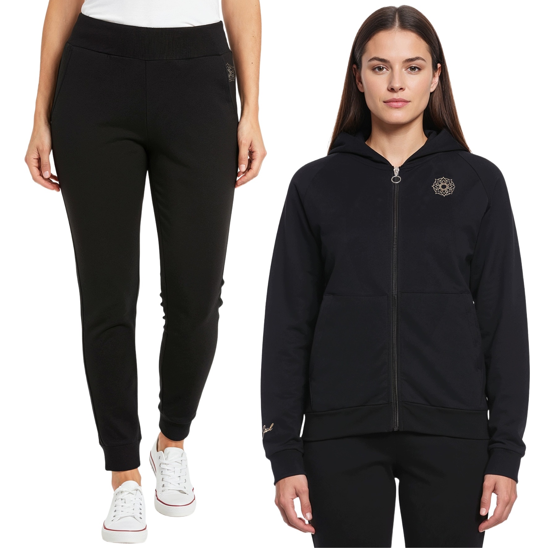 Teplákovka Dámský Pohodlný Set Rozepínací mikina s kapucí Joggery Black XXL