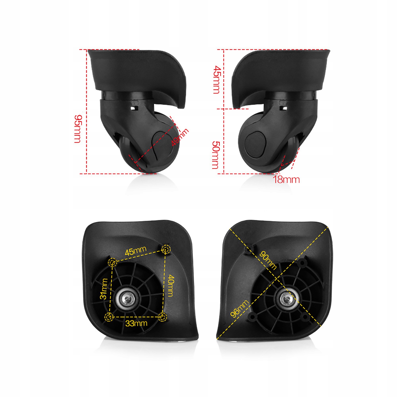 2 WYTRZYMAŁE KÓŁKA DO WALIZKI BAGAŻOWEJ OBROTOWE Model TJHW21608SS