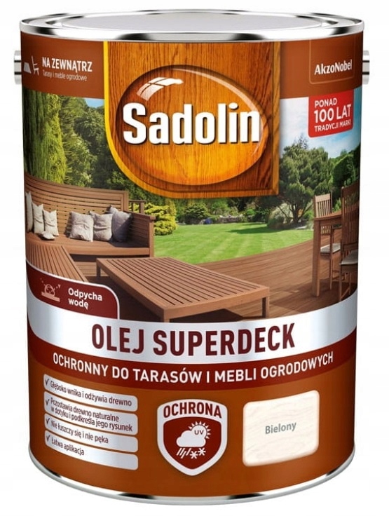 SADOLIN SUPERDECK olej, bielony, 5l + PĘDZEL Zastosowanie na zewnątrz