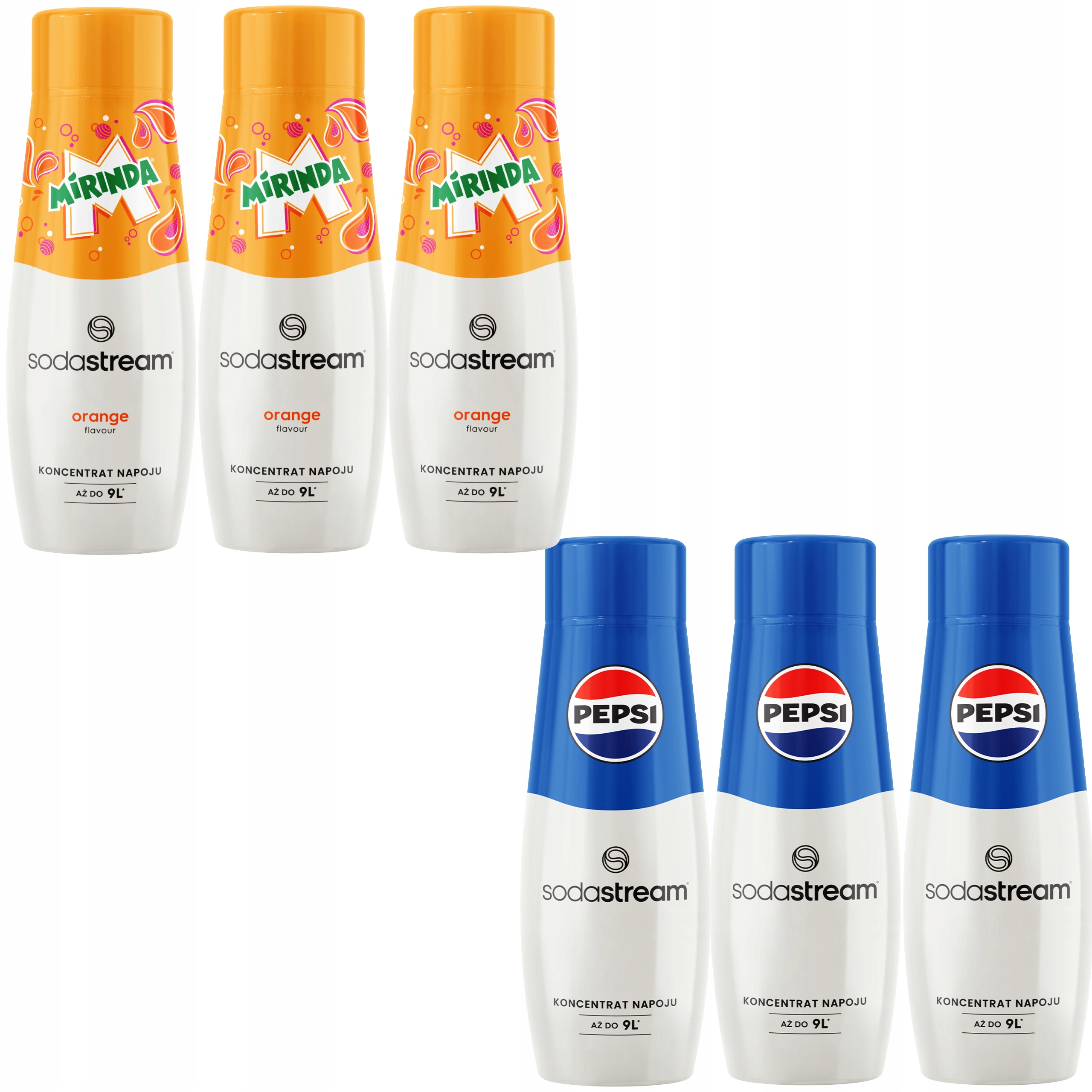 Velký Set Sodastream 3x Pepsi 3x Mirinda Koncentrát sirupu pro saturátor