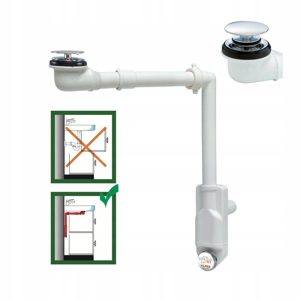 Umývadlový sifón Lira šetriaci miesto 32 40 click clack, biely