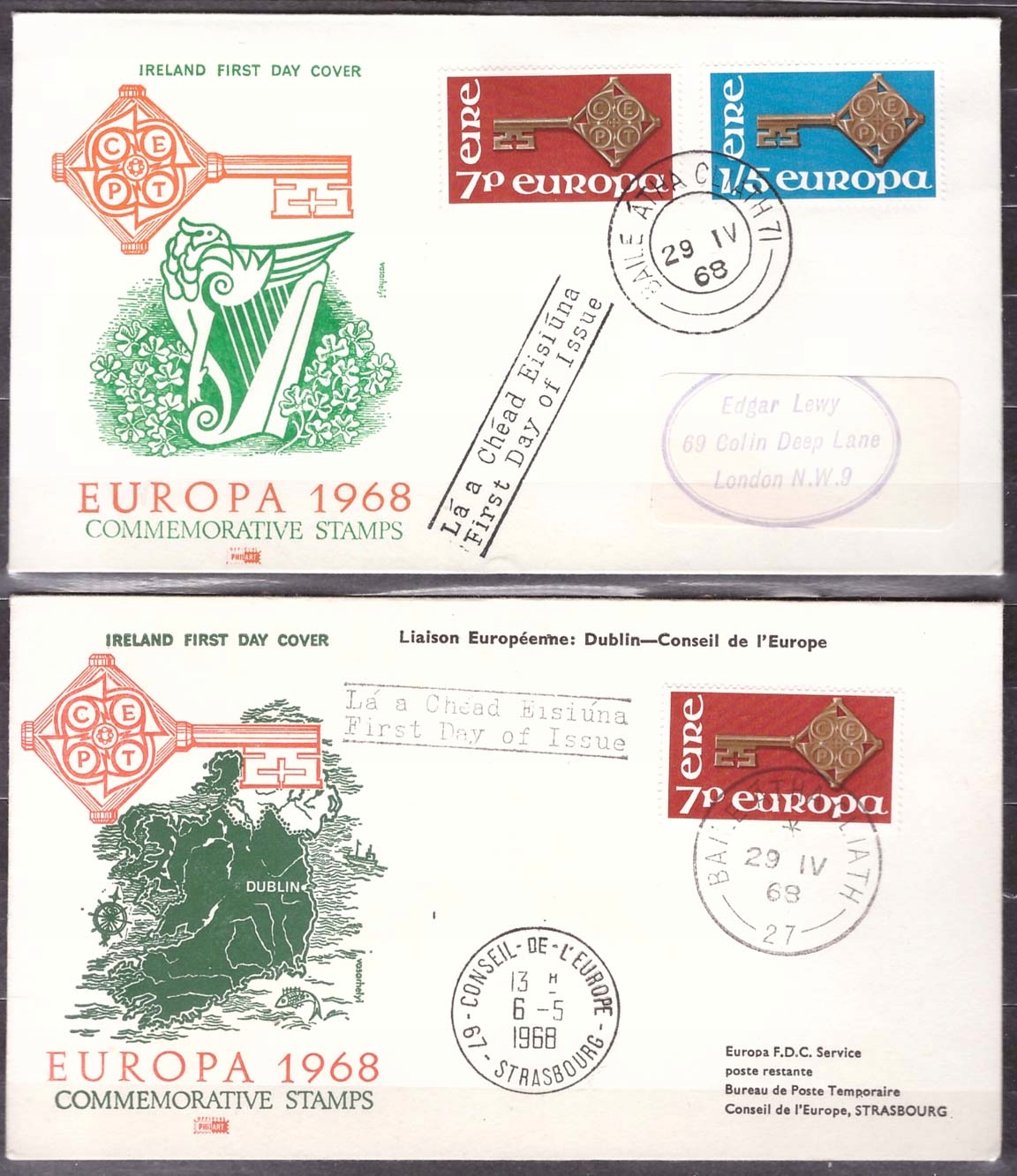 Irlandia CEPT Europa koperty FDC 1968 (1)