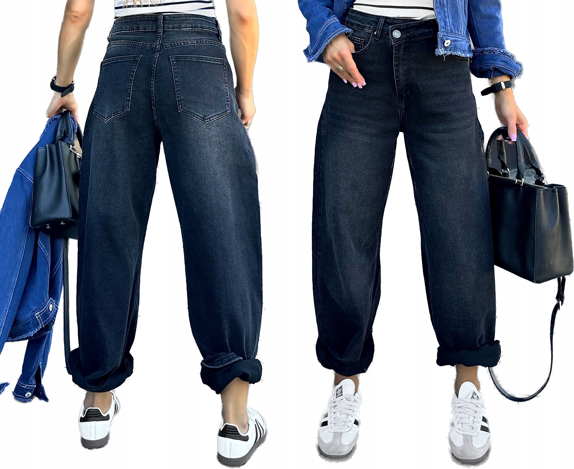 Mramorované džíny Balloon střihu, jeansy S KW55