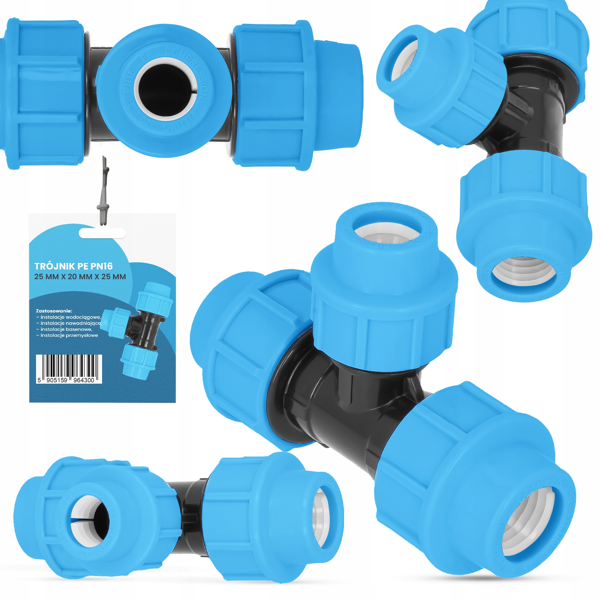 

Trójnik PN16 Skręcany Pe Złączka Rury 25x20x25
