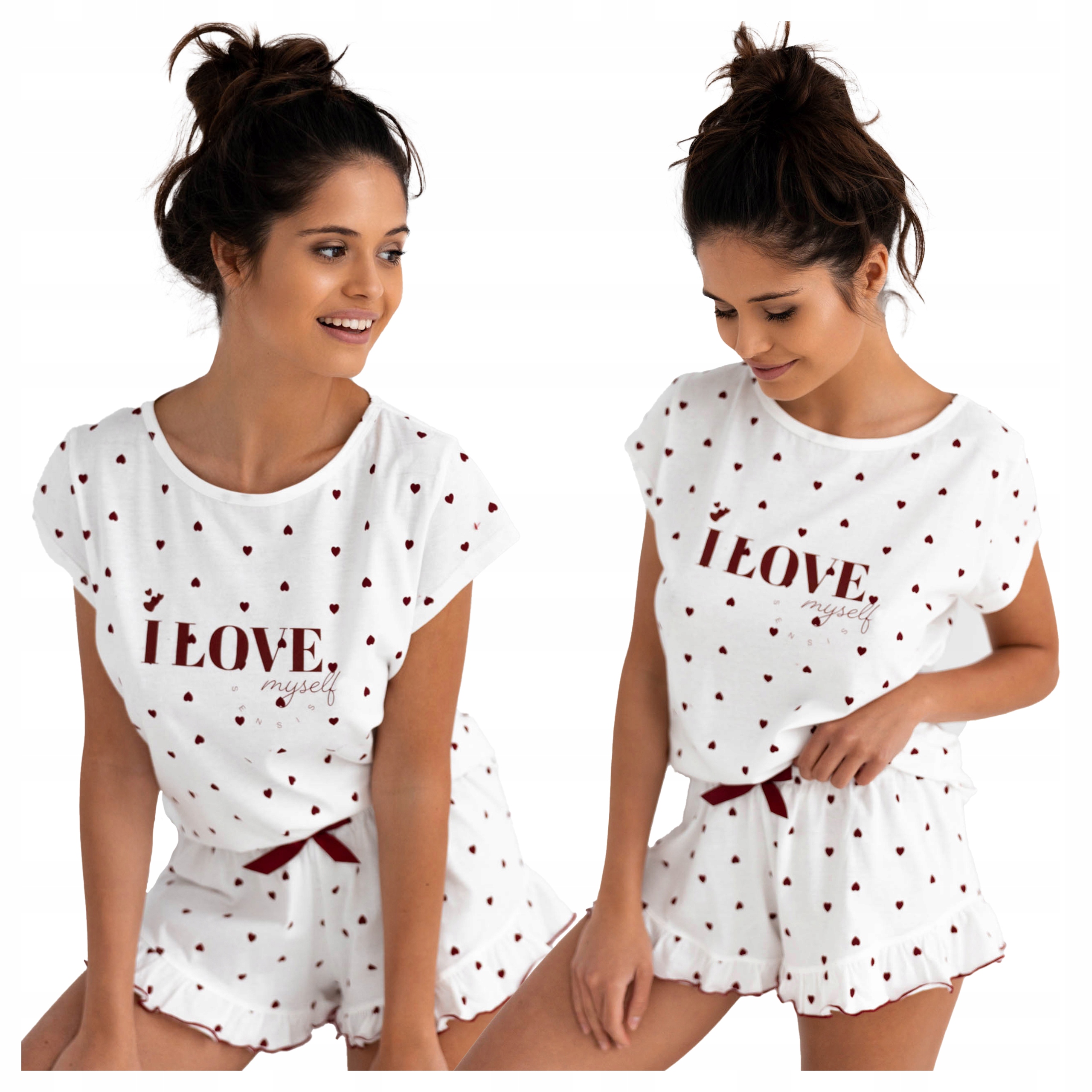 Polské bavlněné dámské pyžamo Valentina Bílá W Srdíčka L