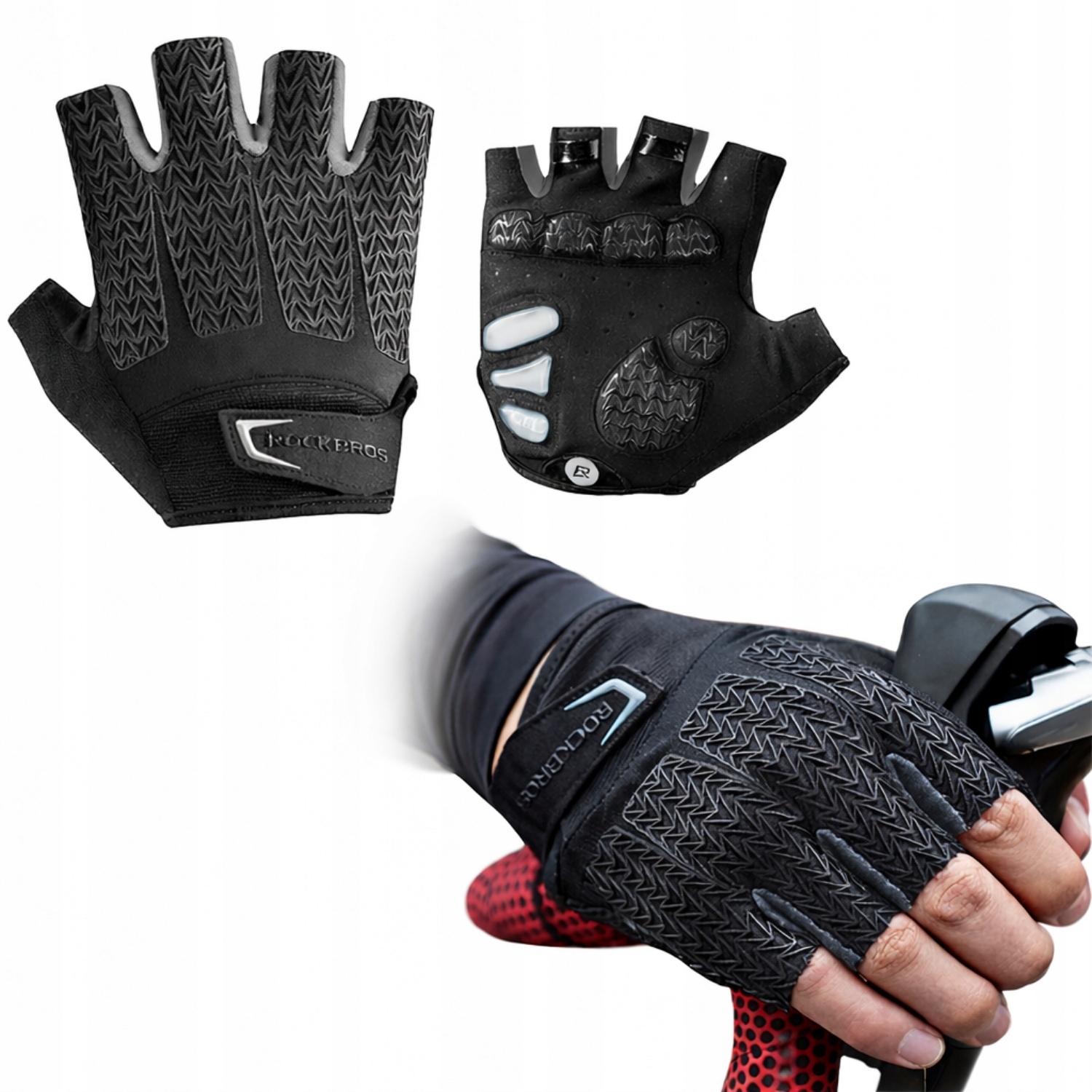 Rękawiczki Rowerowe Męskie Damskie Mtb Żelowe Bez Palców Krótkie Rockbros