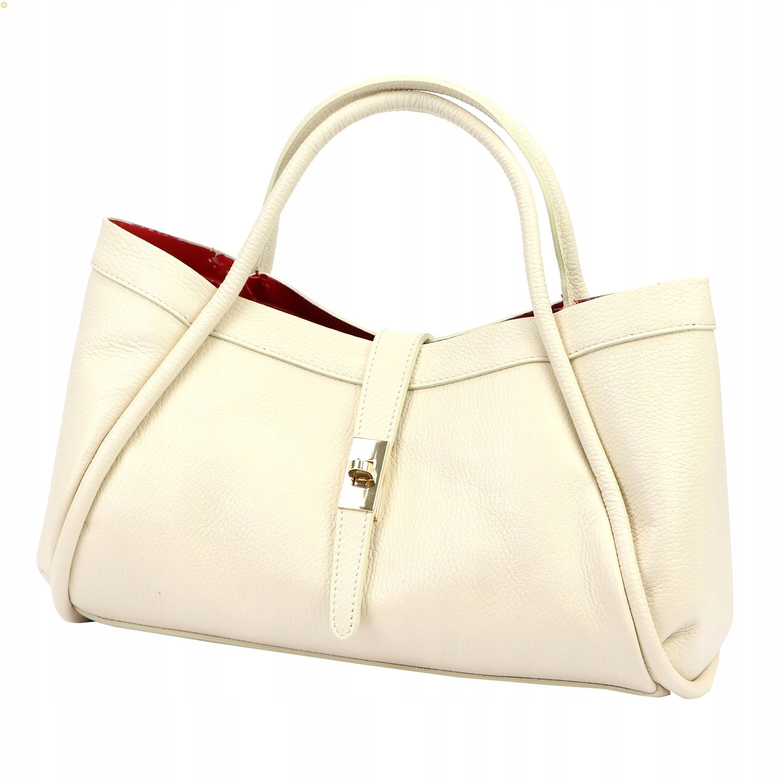 Dámská kožená kabelka Vera Pelle smetanová elegantní shopper premium