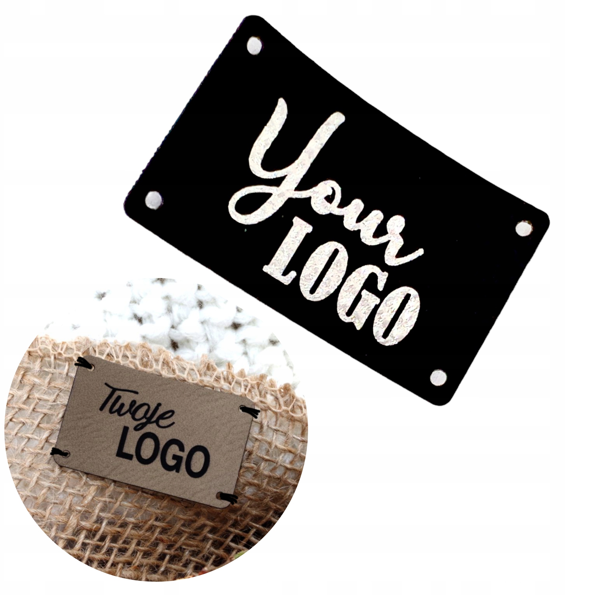 Mety z ekokůže 3x4cm s Vaším logem/textem 100ks barva dle výběru Sosenco