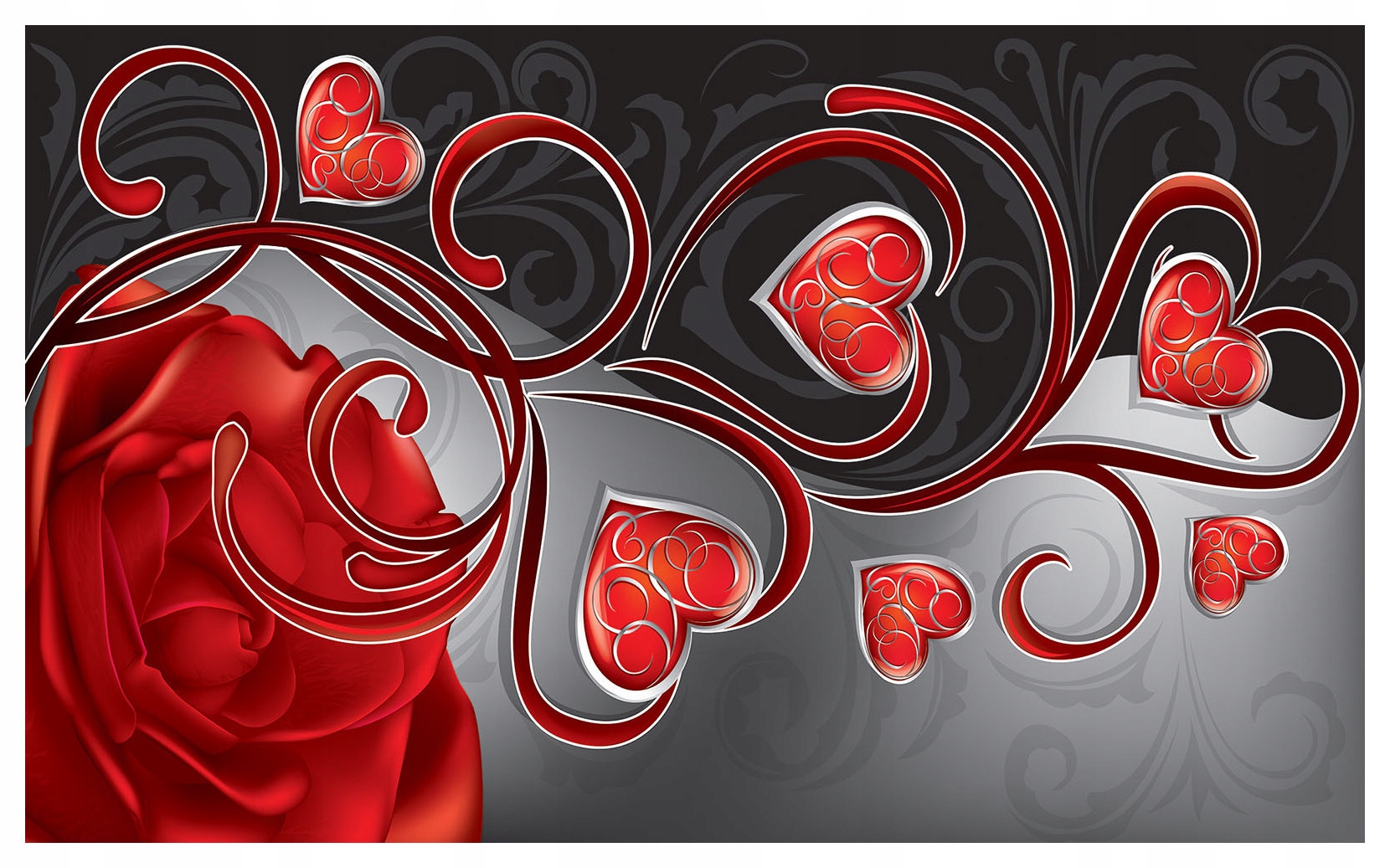 Vliesová fototapeta Červená ruža a srdiečka na tmavom pozadí 368x254 lepidlo