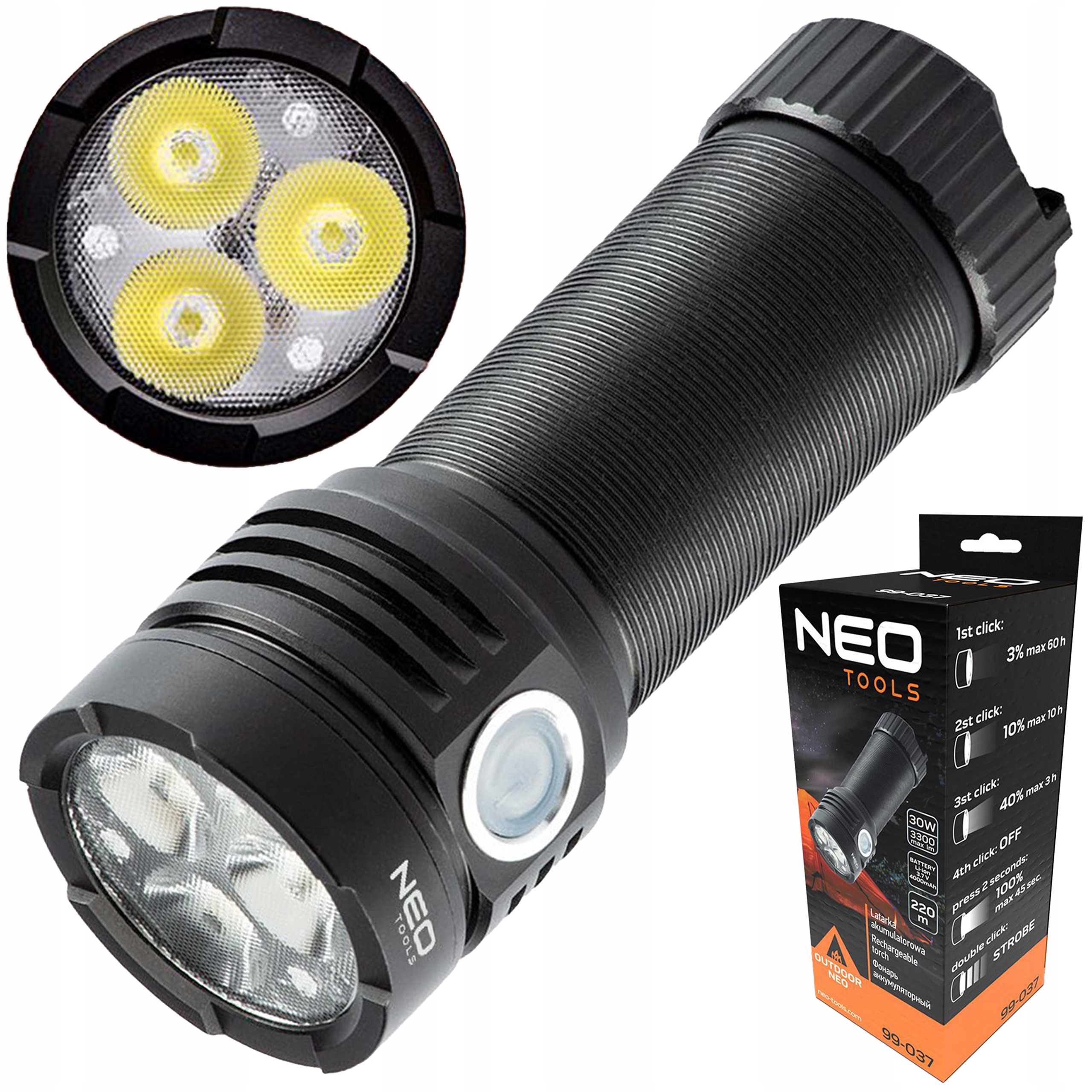 Neo Bardzo mocna latarka Led Taktyczna akumulatorowa warsztatowa Usb mini