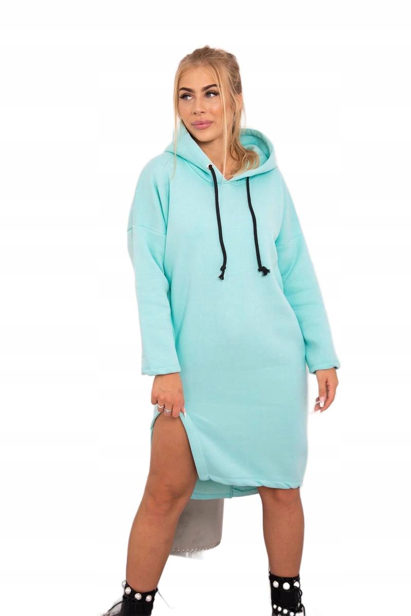 Šaty s kapucí a rozparkem na boku, mátová