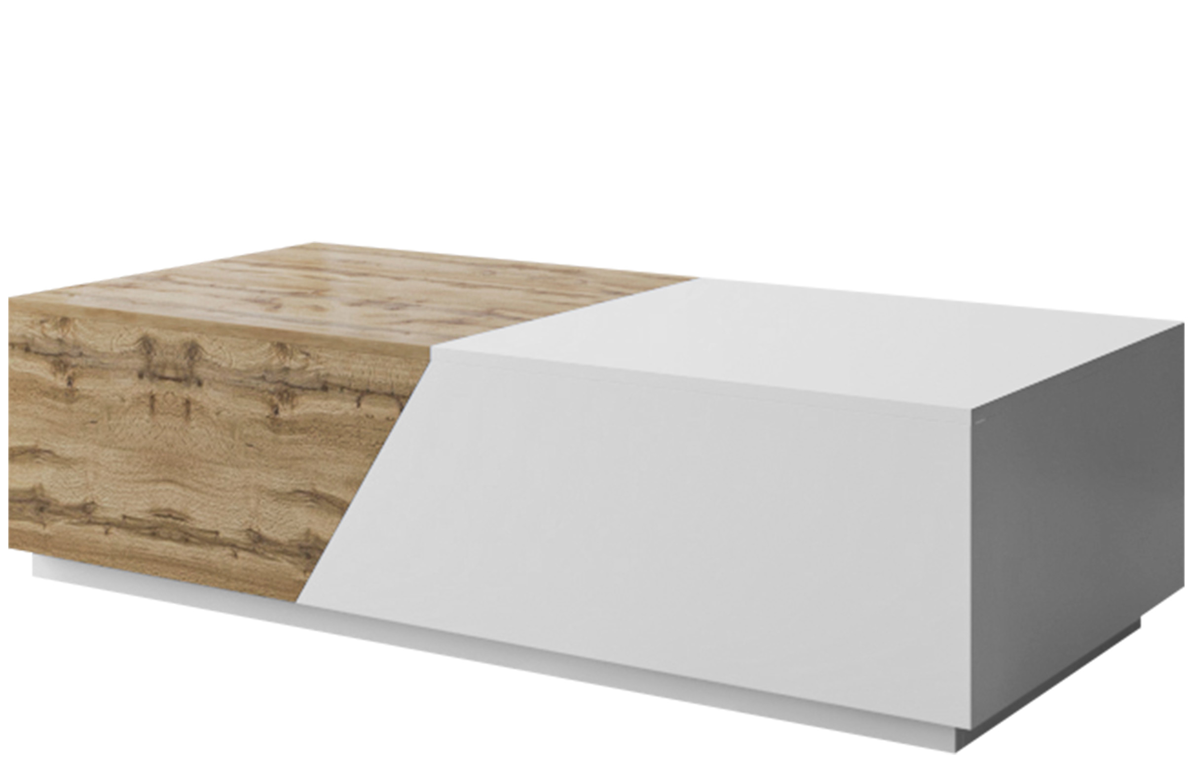 Konferenčný stolík Mirjan obdĺžnikový 124 x 60 x 42 cm biely, dub wotan