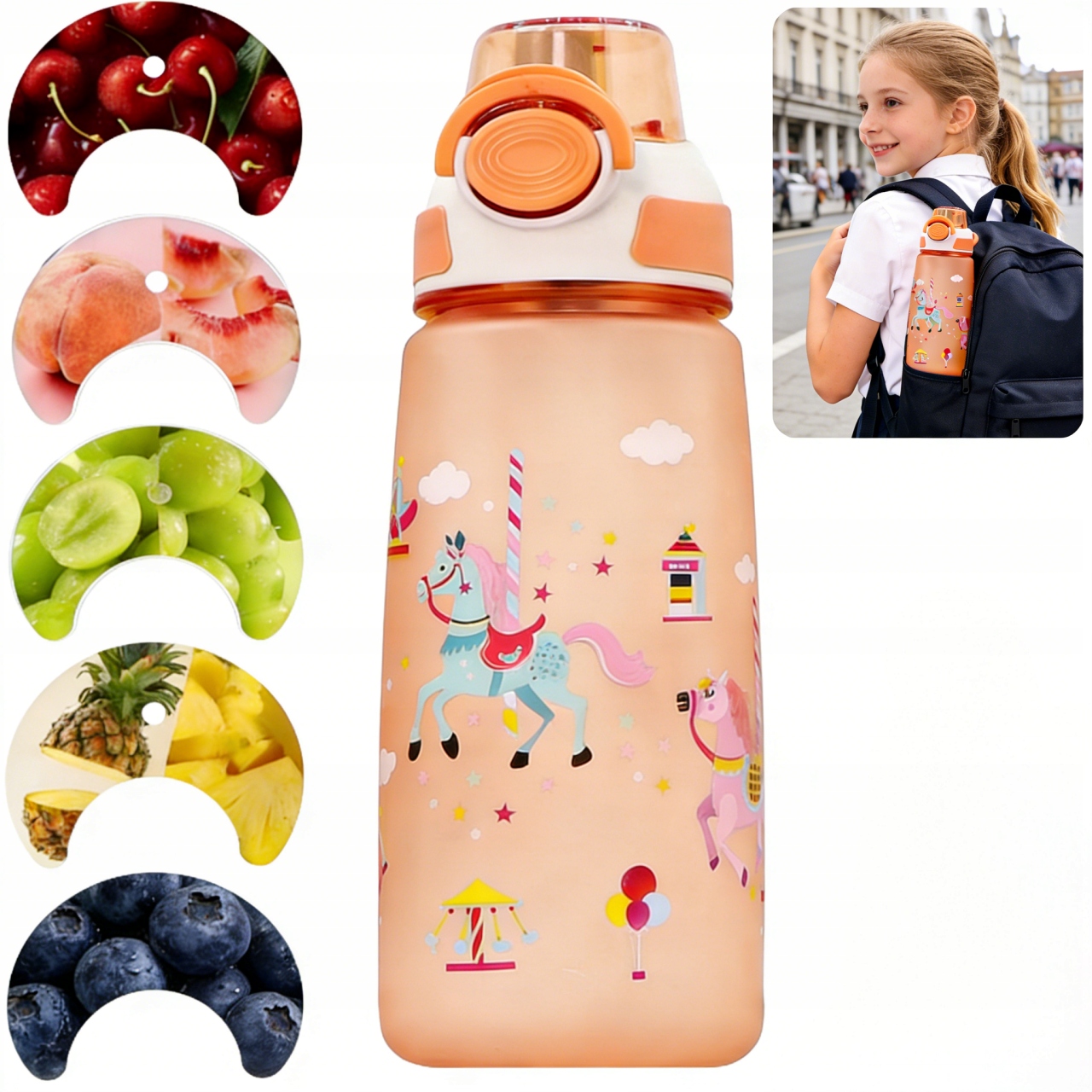 Butelka na Wodę Smakowa Sportowa, Bidon 650 ml z 5 Kapsułkami Smakowymi .