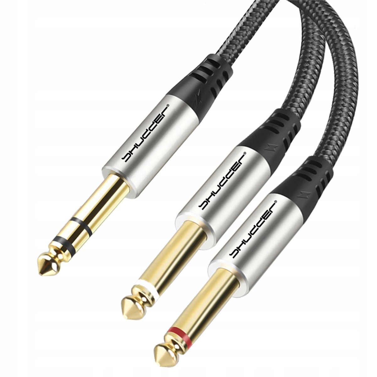 Kabel wtyk jack 6.3 stereo wtyk 2x jack 6.3 mono L+r 1m Shudder tekstyl