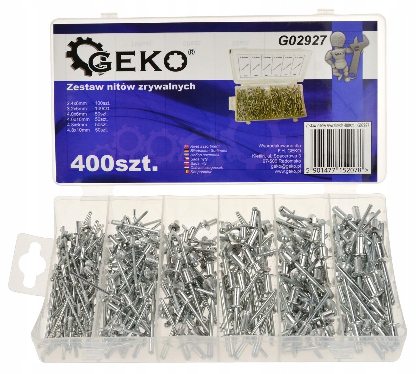 Zestaw Geko G02927 nitów zrywalnych aluminiowych 400 szt. w pudełku