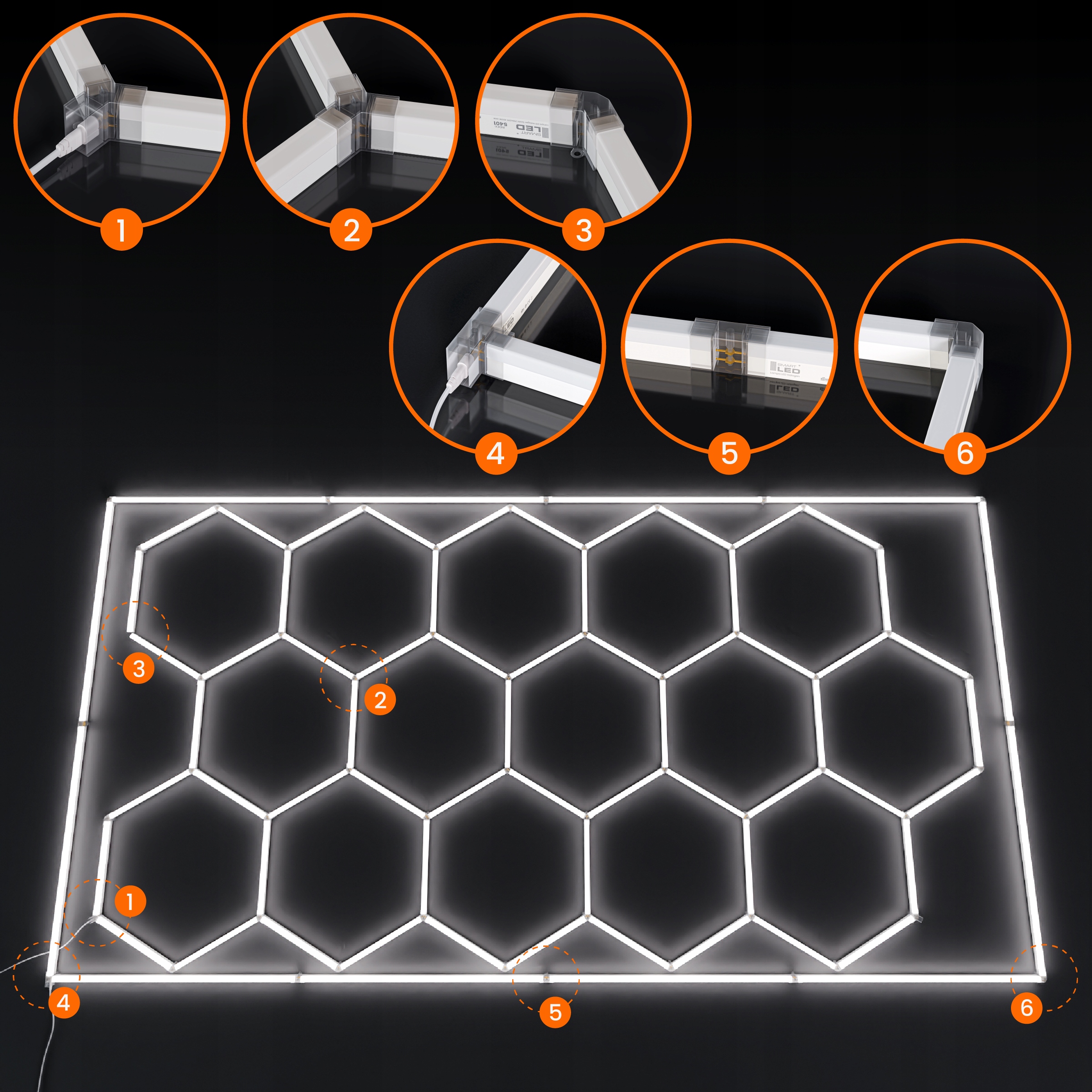 LED sešstūra griestu paneļa apgaismojums garāžas darbnīcai 484 x 243 cm Vītnes tipa iebūvēts LED avots