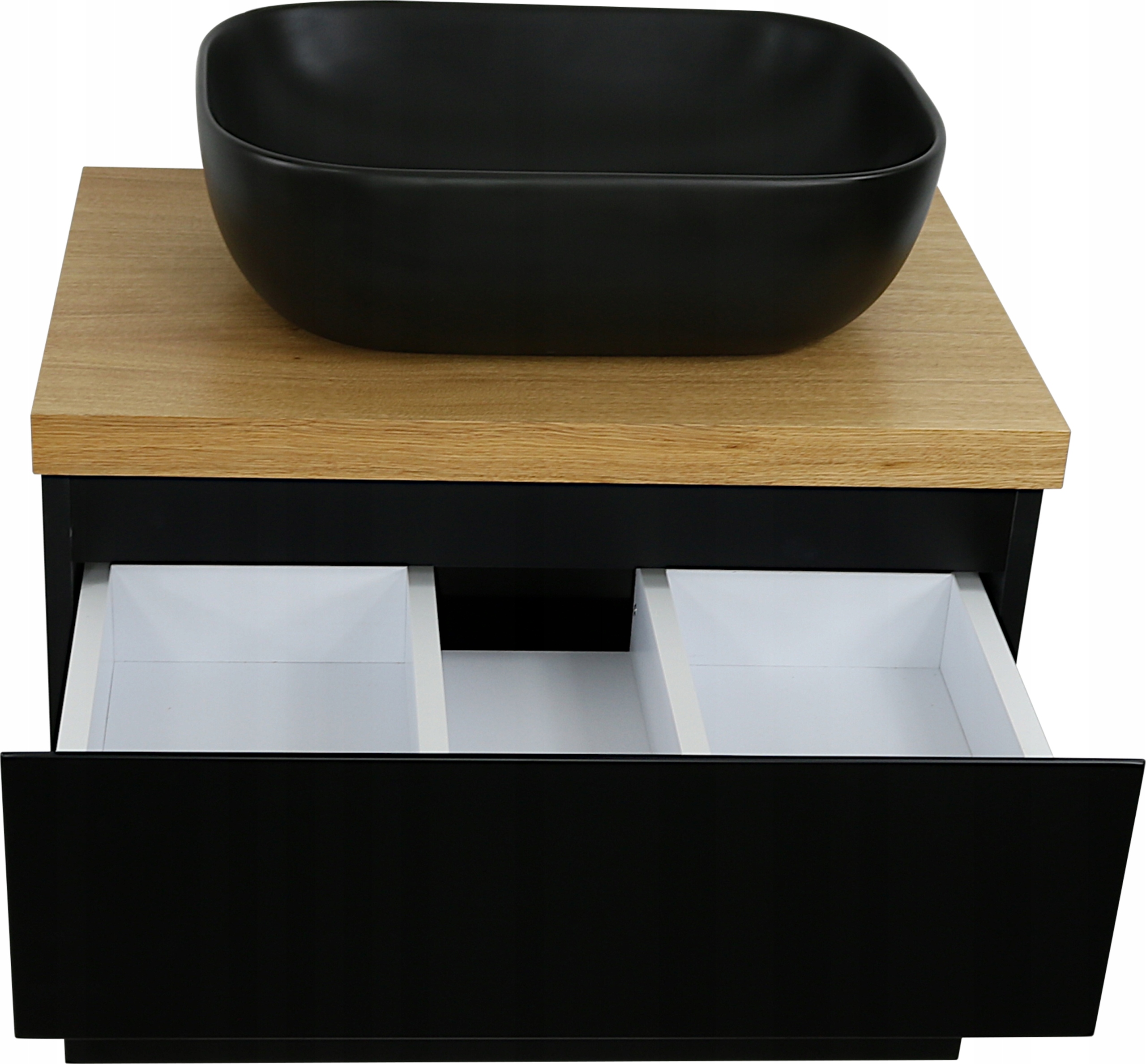 SZAFKA ŁAZIENKOWA CZARNY MAT Z BLATEM DĄB 70 CM Szerokość mebla 70 cm