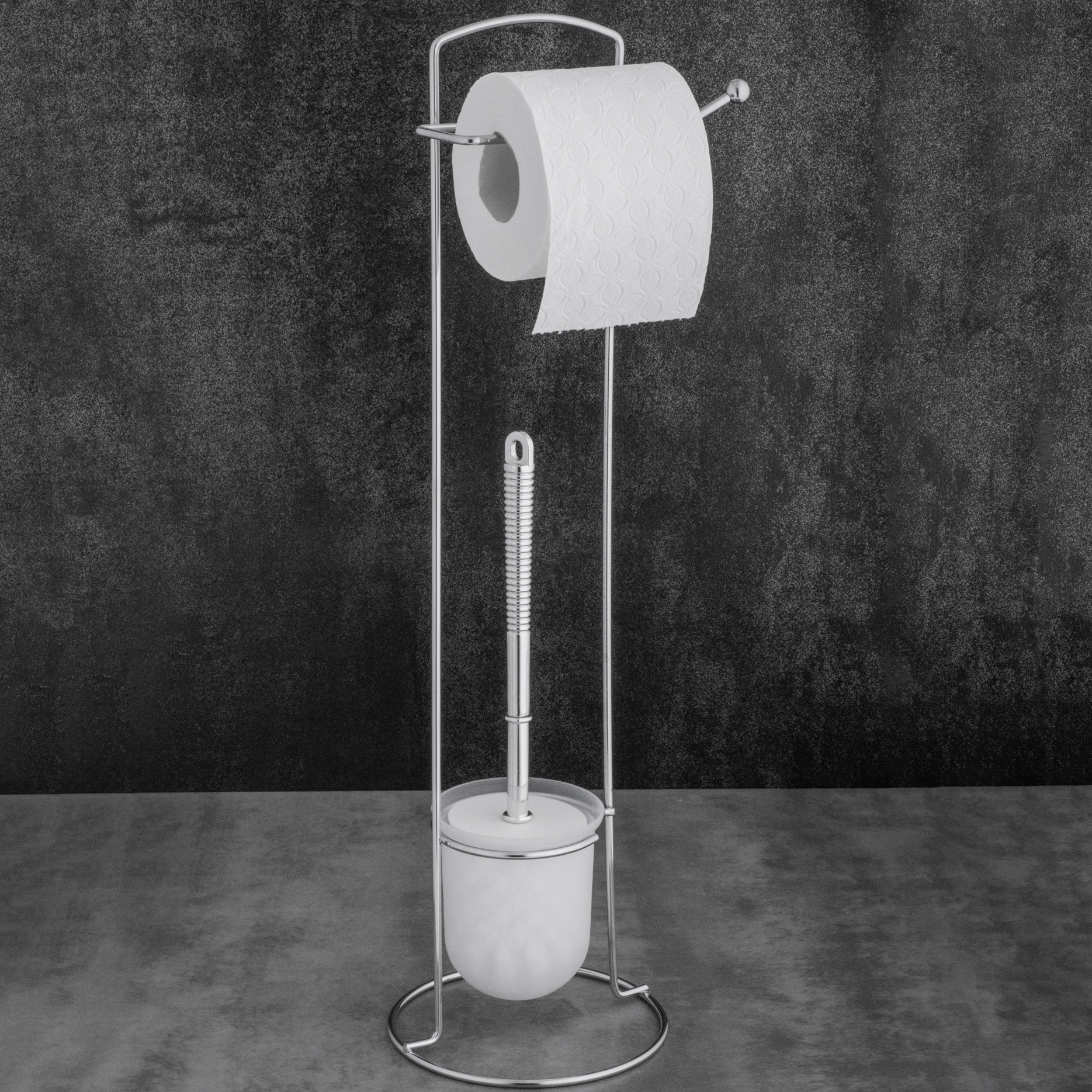 SZCZOTKA DO WC SREBRNA - BIAŁA STOJAK NA PAPIER TOALETOWY Typ stojak