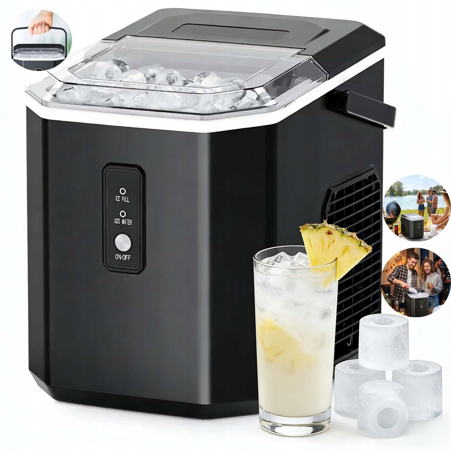Výrobník Ledu Výkonný, Rychlý, Tichý Stroj Na Kostky 90 W, 1,2 L Lopatka