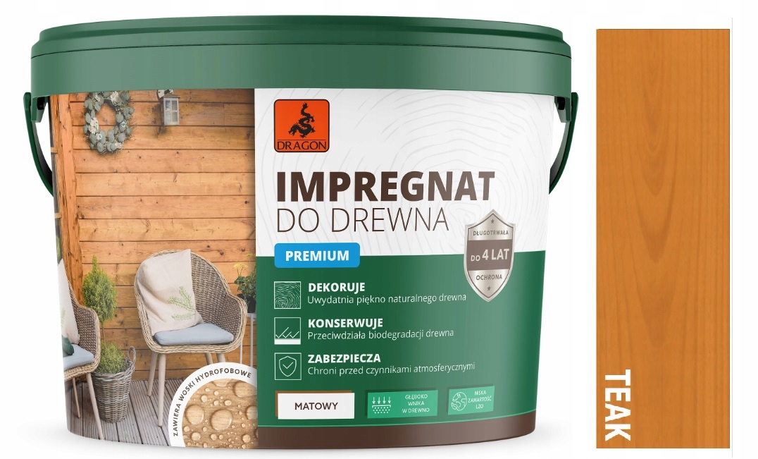 Dragon Impregnat Akrylowy Do Drewna 10L Teak