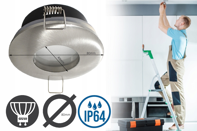 Oprawka LED IP64 sufitowa oczko metalowe sufitowe Maksymalna moc pojedynczego źródła światła 50 W