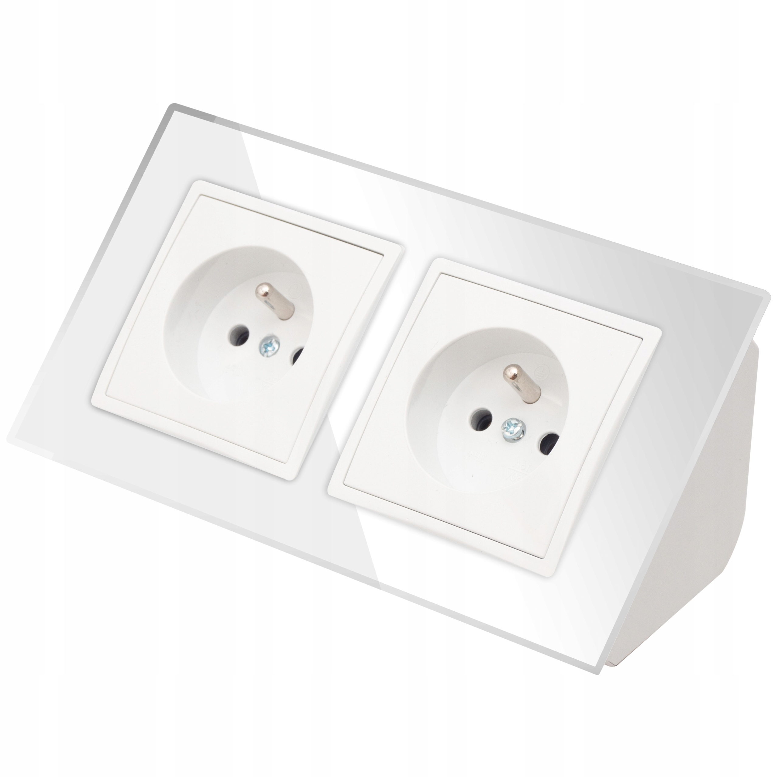 Gniazdo Podwójne Szklane Meblowe Narożne Blatowe Biurkowe Wpuszczane Białe