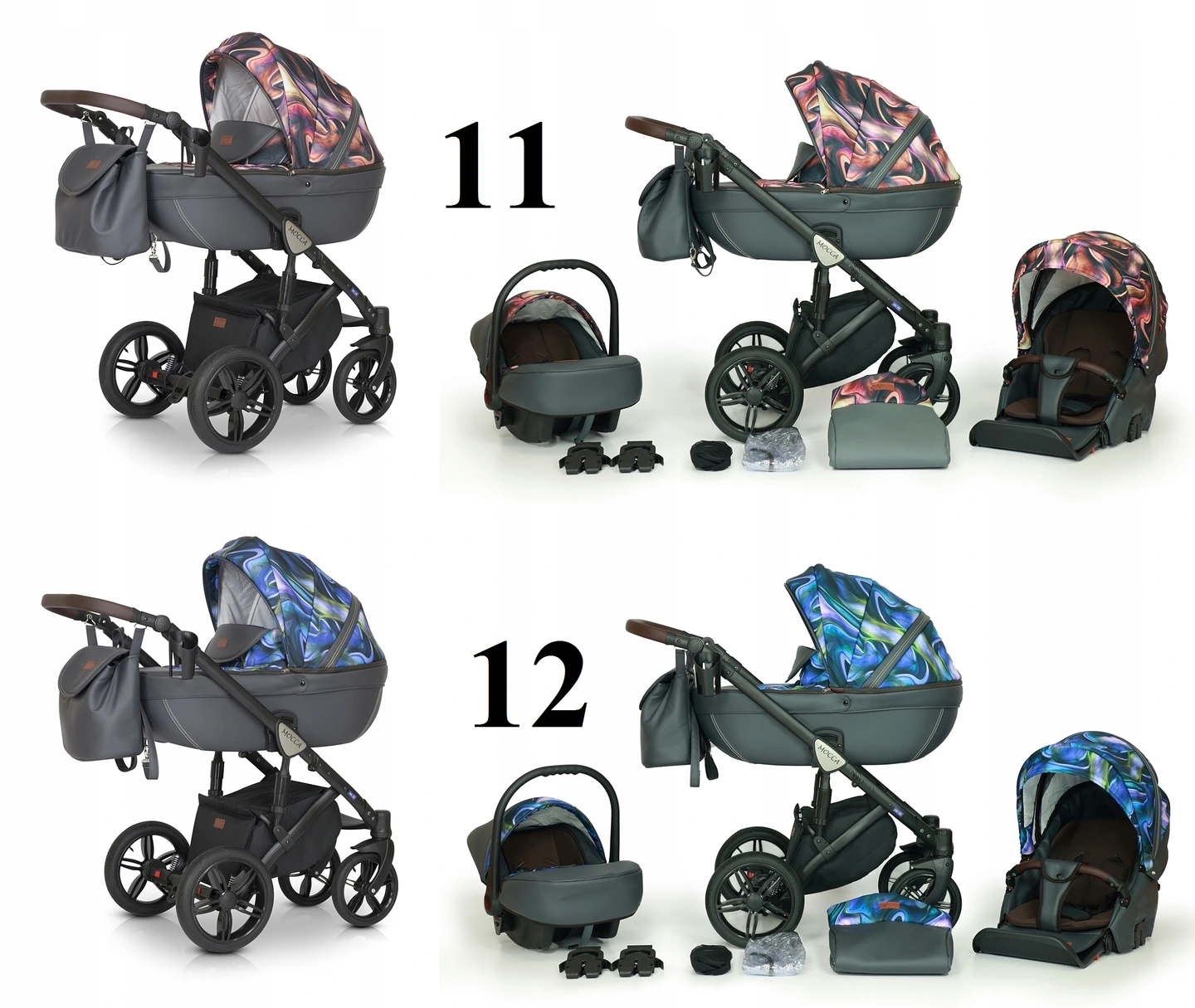 WÓZEK DZIECIĘCY VERDI MOCCA 3W1+ TORBA + AKCESORIA Stelaż Aluminiowy