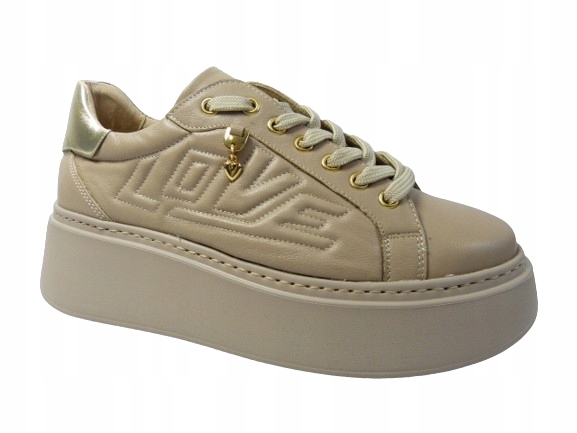 Béžově zlaté lehké a pohodlné sportovní tenisky polobotky z kůže Karino 37