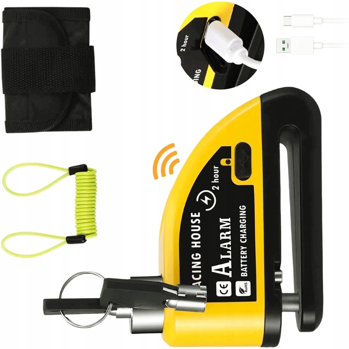 Kotoučový Zámek S Alarmem 110 Db Pro Kolo A Motocykl Žluto Černý