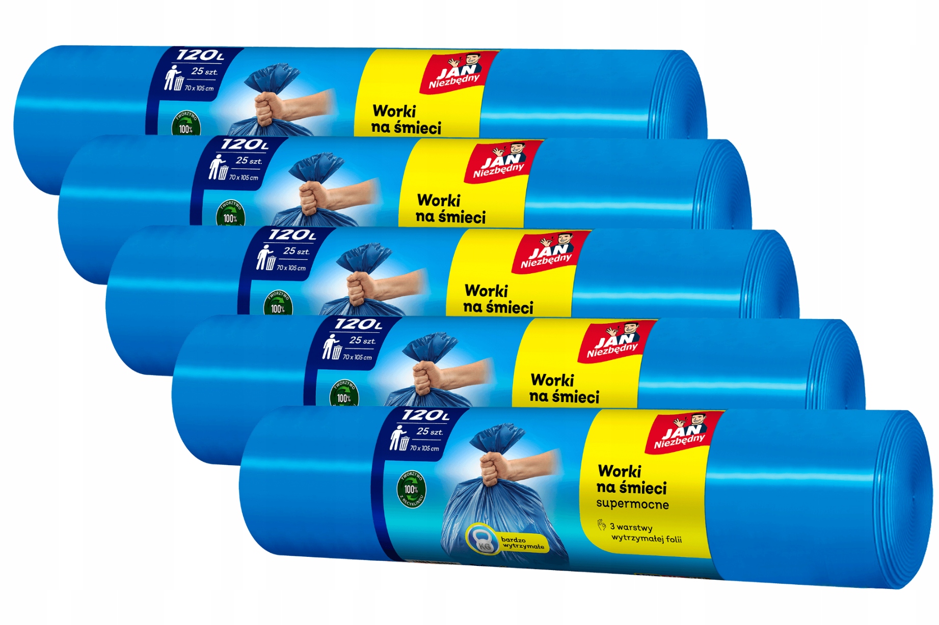 Levně Jan Niezbędny Pytle Na Odpadky 5 Rolí 120 L, Silné