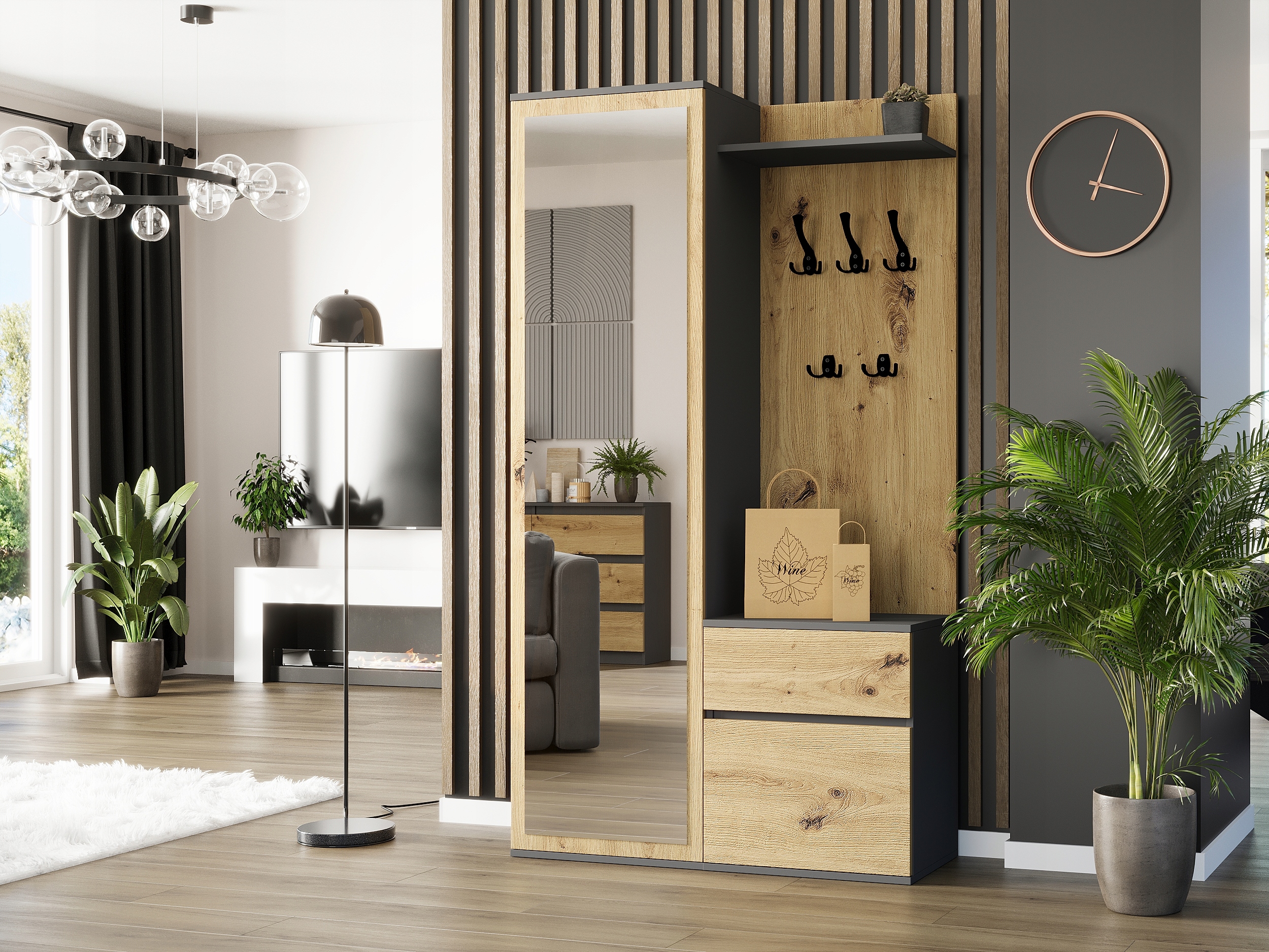 Garderoba szafa lustro wieszak szafka na buty antracyt mix artisan V-5 PL