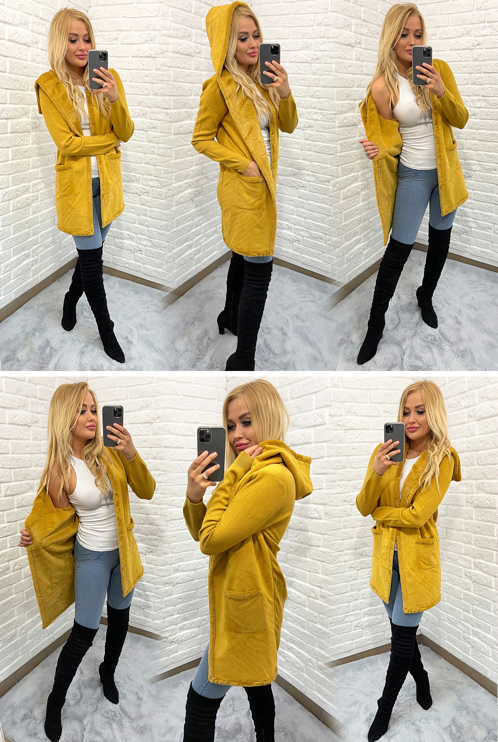 ZAMSZOWY DŁUGI PŁASZCZ NA MISIU CIEPŁY NARZUTKA S/M Kolekcja Jesień-Zima 2022/2023