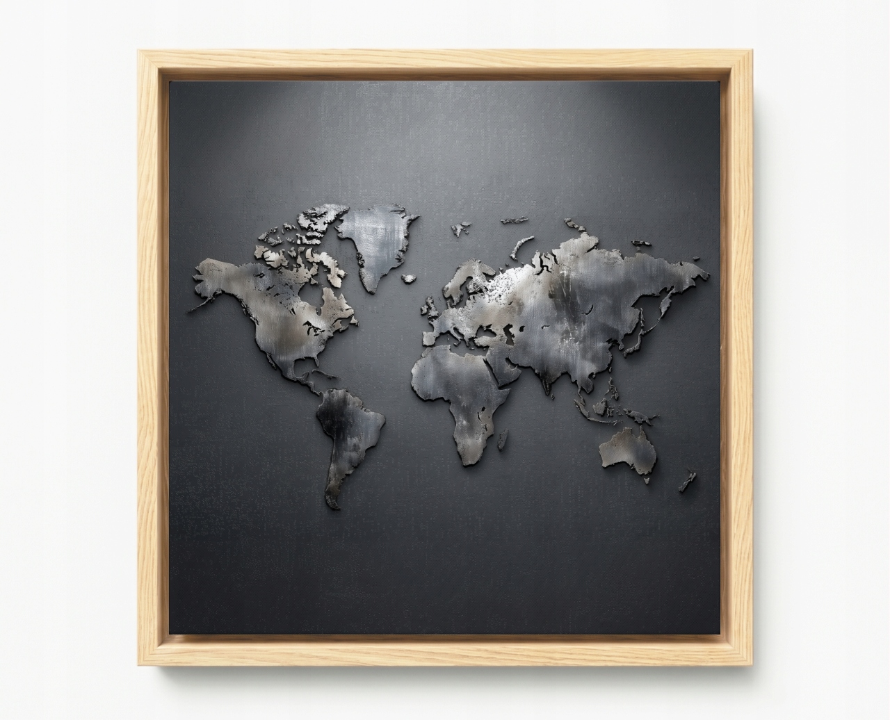 Obraz Rám American Box Mapa Světa Kovová Šedá Industrial Loft 50x50