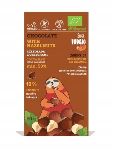 5 x Fudgio Čokoláda s lískovými oříšky Bio 50 g