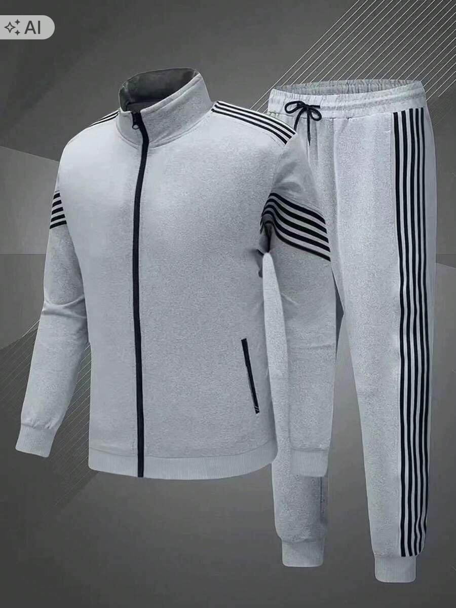 Shein Pánské Šedé Teplákové Kalhoty S Černými Lampasy XL 1LA
