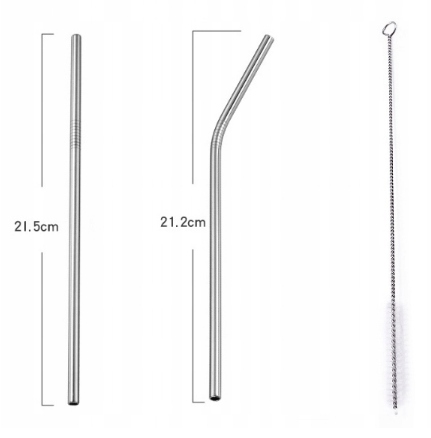 RURKI DO DRINKÓW NAPOJÓW SŁOMKI METALOWE 2 SZT + CZYŚCIK Długość 21.5 cm