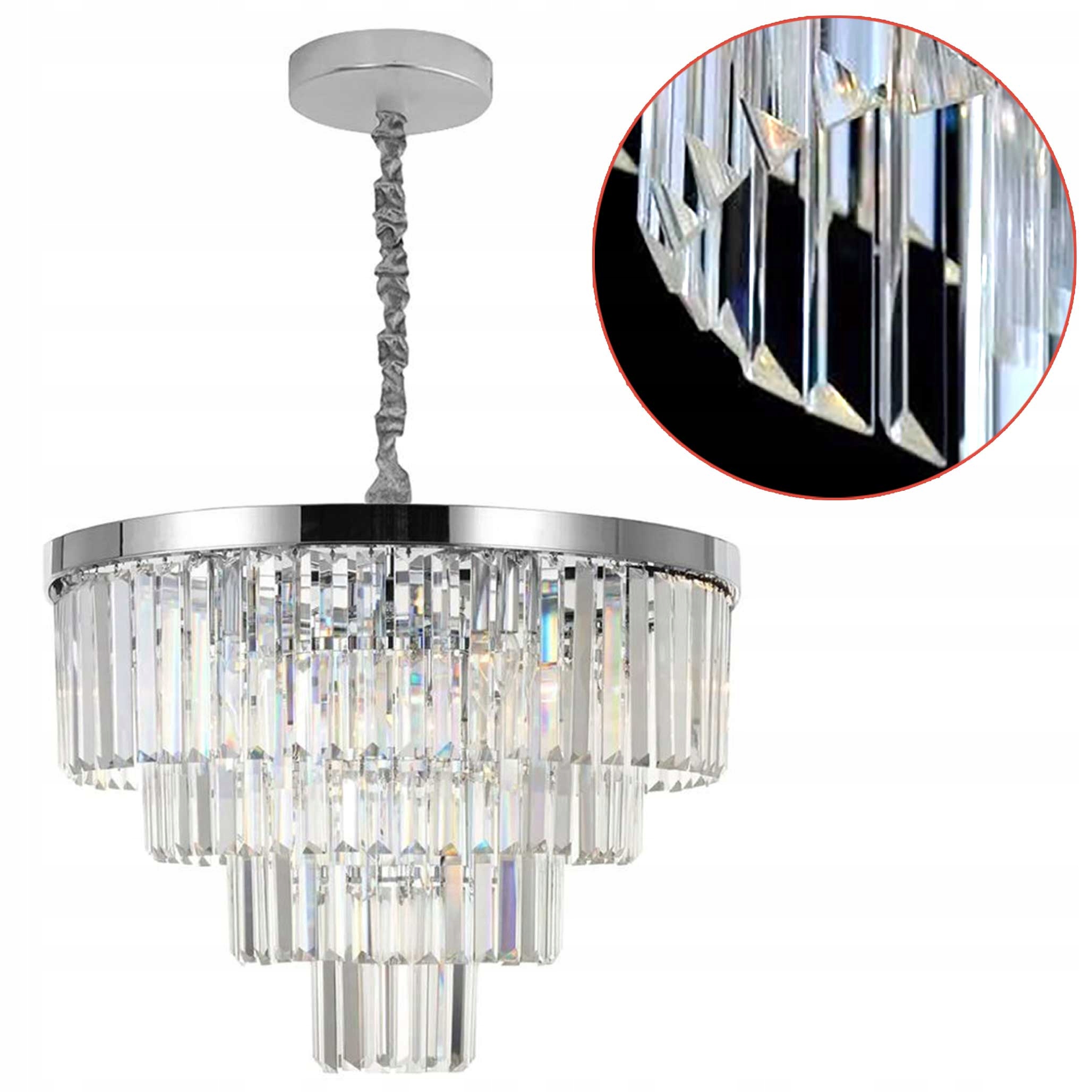 Křišťálová závěsná lampa Obruč 58 cm Chrom Zrcadlo Skleněné Krystaly 10 cm
