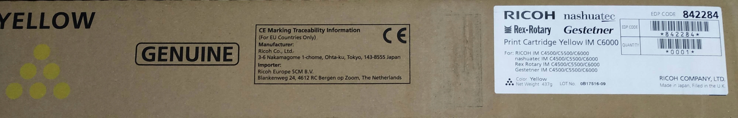 Toner Ricoh 842284 IMC4500 IMC5500 IMC6000 Y
